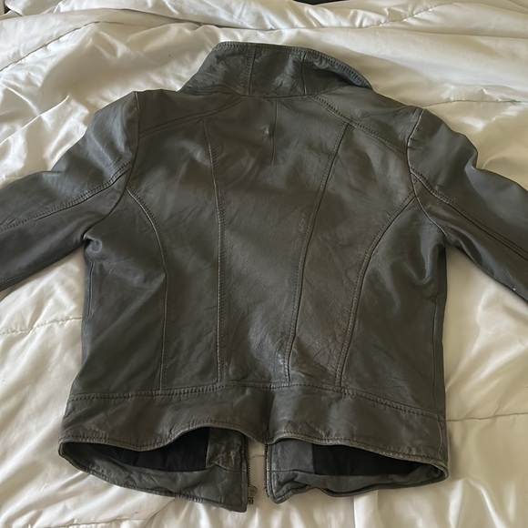 Black Rivet Gray Leather Jacket - Picture 3 of 5